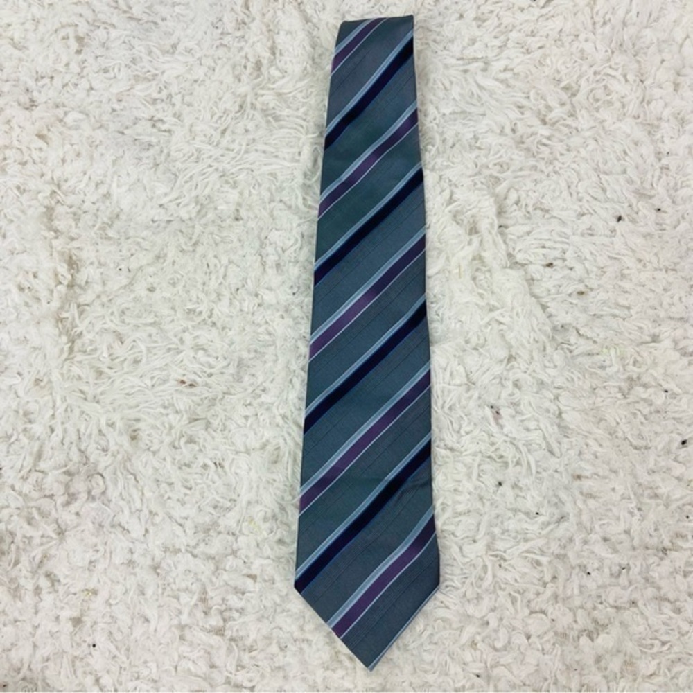 Studio Elegant Gray and purple satin Striped Tie
